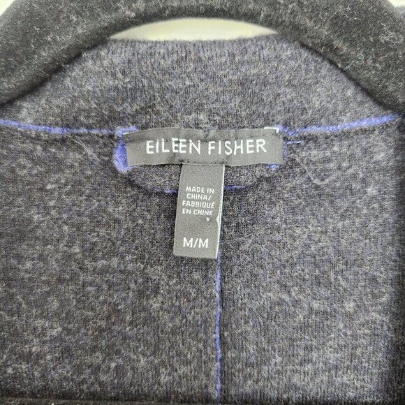 Eileen Fisher Women’s Medium Merino Wool Sweater Jacket Blue Felted Double Knit - Picture 4 of 7